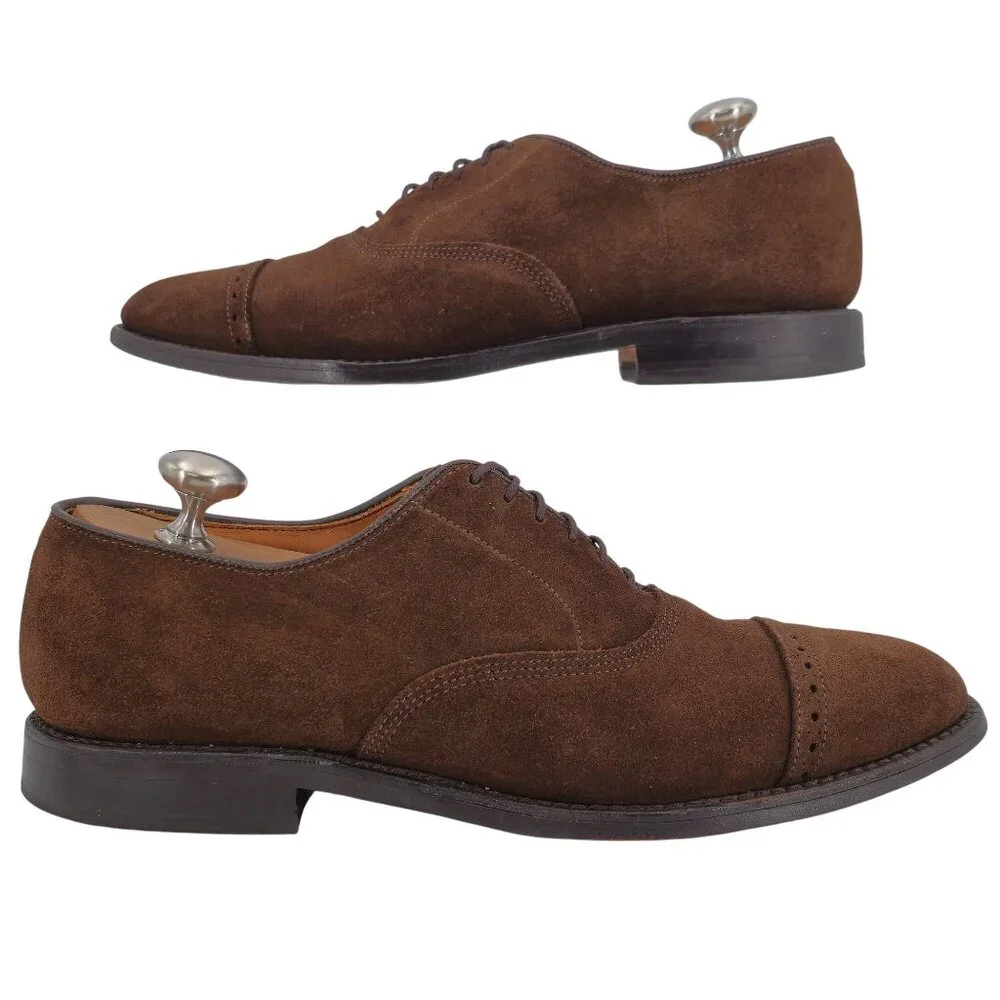 Vintage Allen Edmonds Mens 8A Brown Suede Leather Dress Shoes Captoe Oxfords USA - Picture 5 of 11